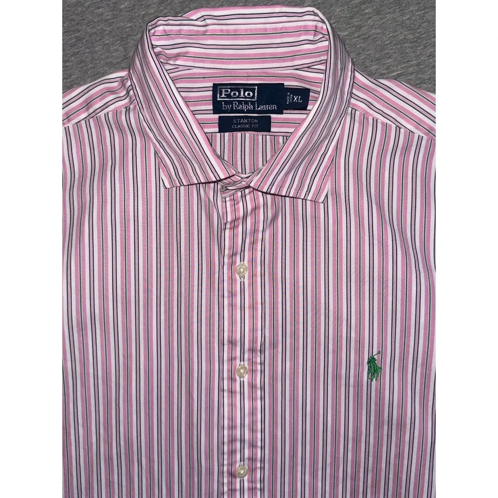 Polo Ralph Lauren Mens XL Stanton Classic Fit Pink Stripe Shirt Preppy Business